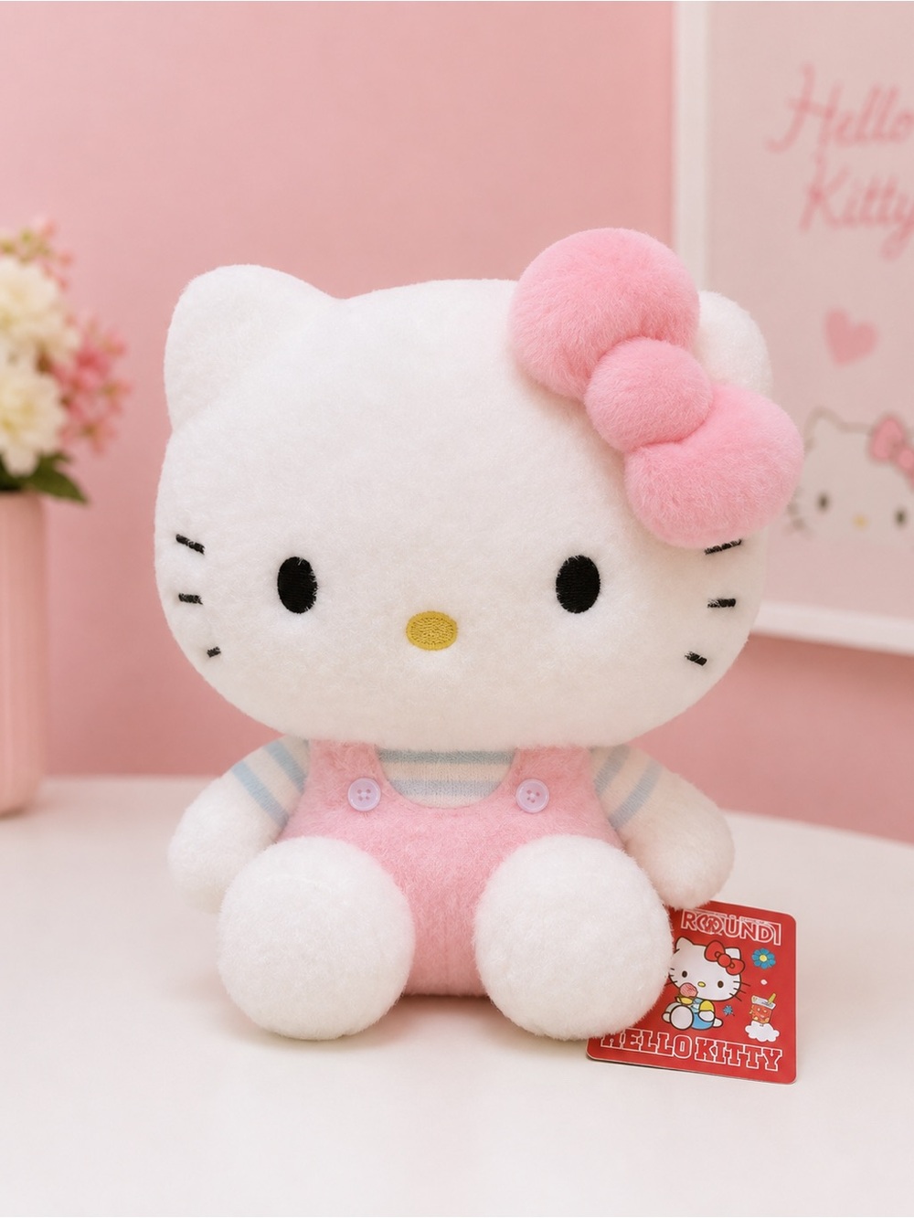 Hello Kitty Wool Plush - Pink‎ Overalls and Bow
